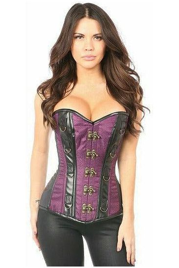 Top Drawer Plum Brocade & Faux Leather Steel Boned Corset - Daisy Corsets