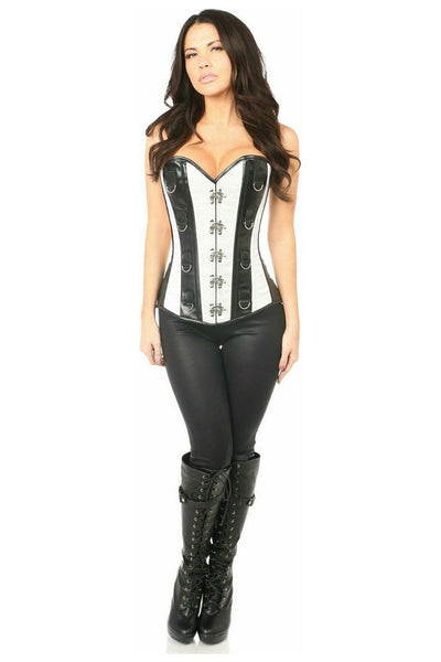 Top Drawer White Brocade & Faux Leather Steel Boned Corset