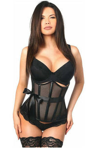 Top Drawer Fishnet & Faux Leather Steel Boned Underbust Corset - Daisy Corsets