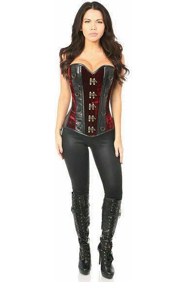 Top Drawer Red Velvet & Faux Leather Steel Boned Corset