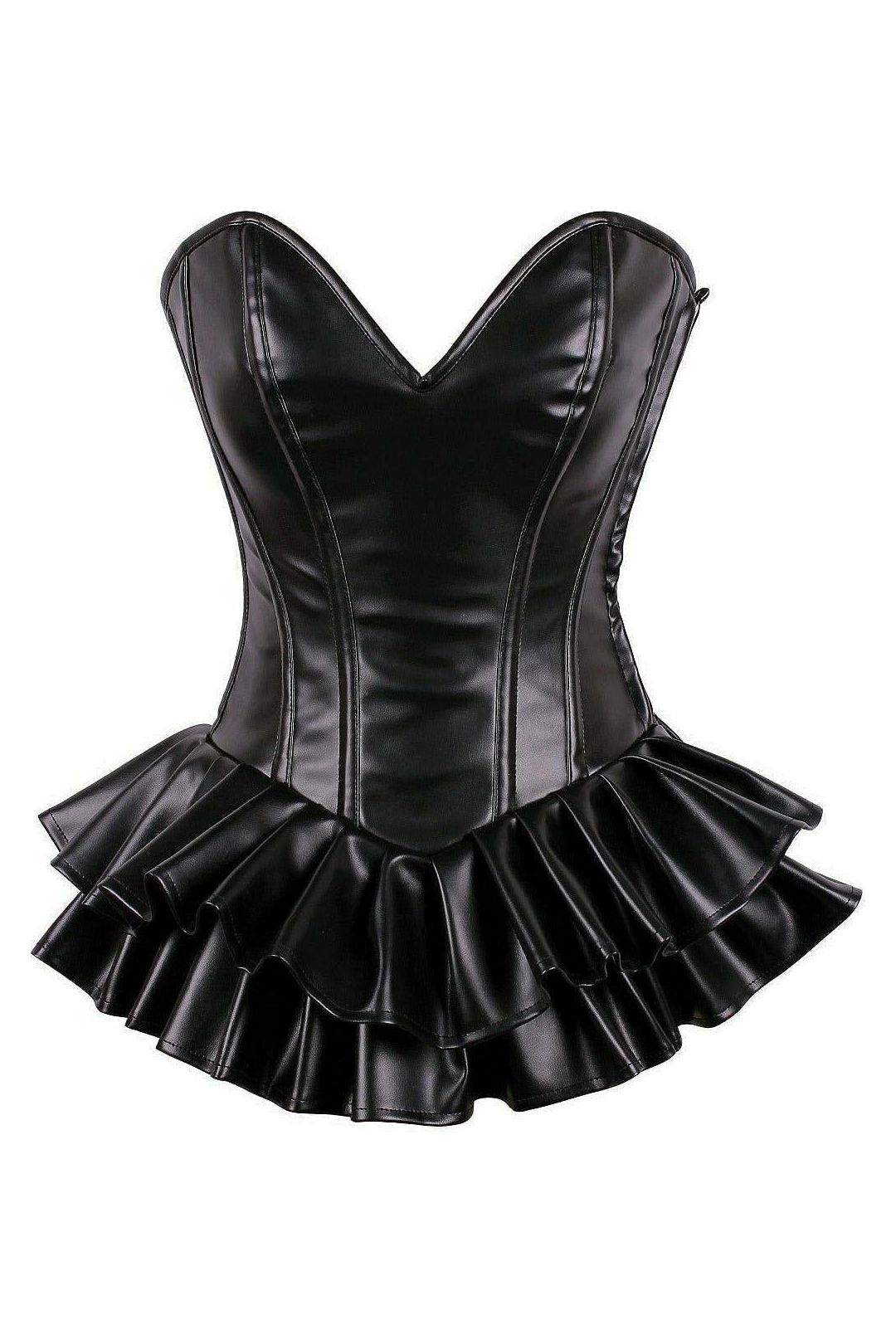 Top Drawer Black Faux Leather Steel Boned Mini Corset Dress - Daisy Corsets