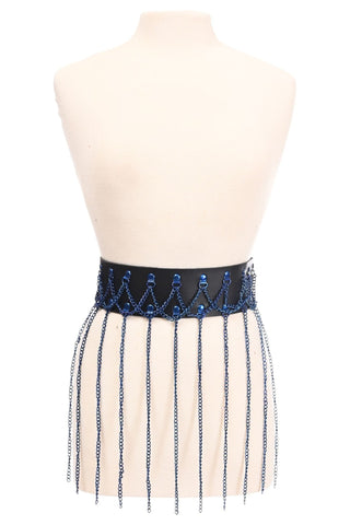 Black Faux Leather & Blue Metallic Chain Fringe Skirt - Daisy Corsets