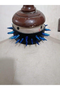 Black Faux Leather & Blue Metallic Spike Choker - Daisy Corsets