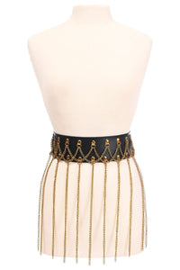Black Faux Leather & Gold Metallic Chain Fringe Skirt - Daisy Corsets