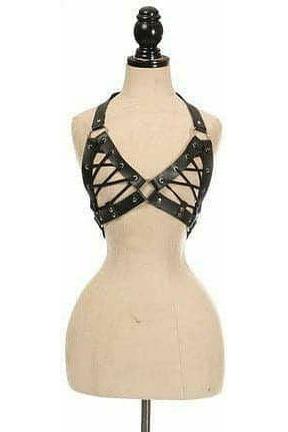 Black Faux Leather Lace - Up Bra Top - Black - Daisy Corsets