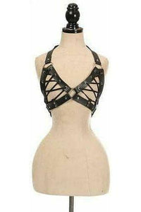 Black Faux Leather Lace - Up Bra Top - Black - Daisy Corsets