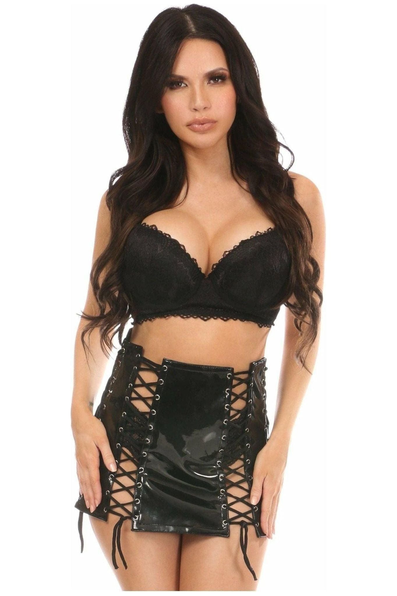 Black Patent Lace - Up Skirt w/Black Lacing - Daisy Corsets