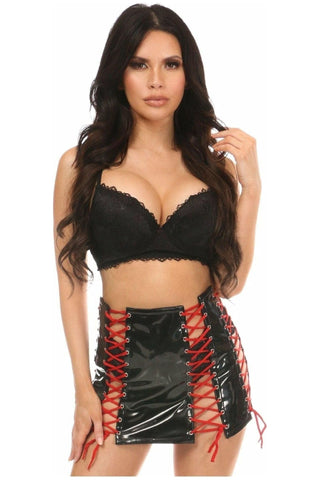 Black Patent Lace - Up Skirt w/Red Lacing - Daisy Corsets