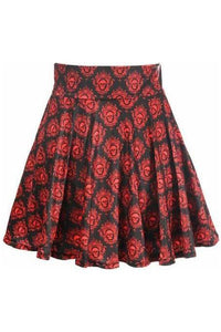 Black & Red Skulls Stretch Lycra Skirt - Daisy Corsets