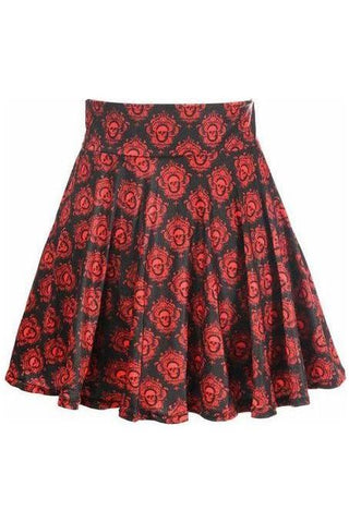 Black & Red Skulls Stretch Lycra Skirt - Daisy Corsets