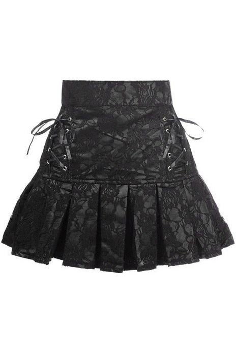 Black Satin w/Black Lace Overlay Lace - Up Skirt - Daisy Corsets