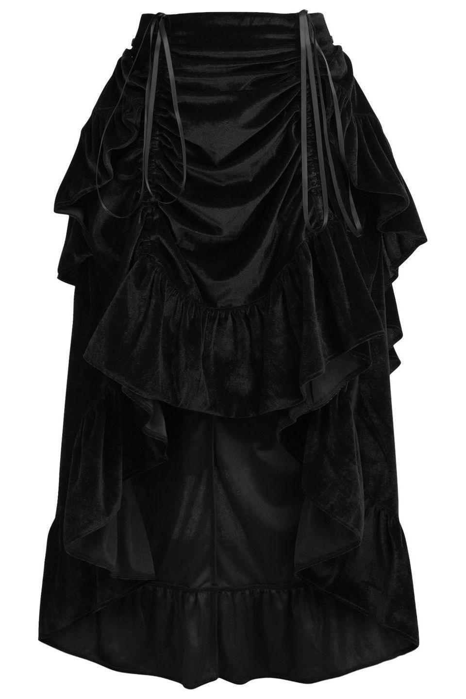 Black Velvet Adjustable High Low Bustle Skirt - Daisy Corsets