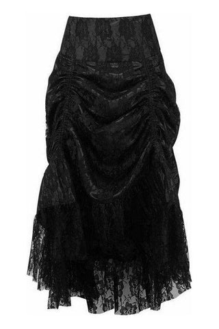 Black w/Black Lace Overlay Ruched Bustle Skirt - Daisy Corsets