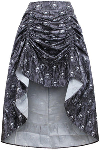 Black & White Skull Satin Adjustable High Low Skirt - Daisy Corsets