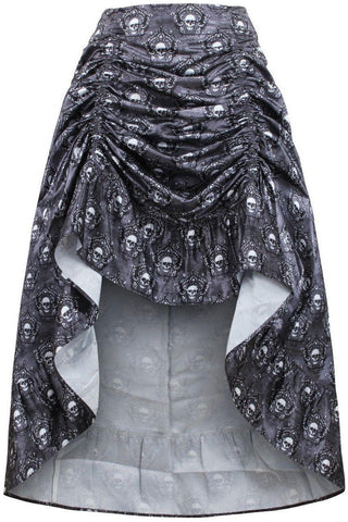 Black & White Skull Satin Adjustable High Low Skirt - Daisy Corsets