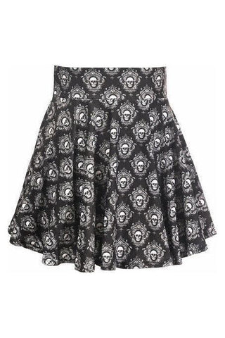 Black & White Skulls Stretch Lycra Skirt - Daisy Corsets