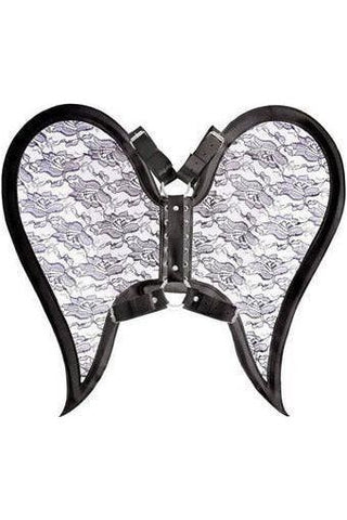 Black/Black Faux Leather & Lace Angel Wing Body Harness - Daisy Corsets