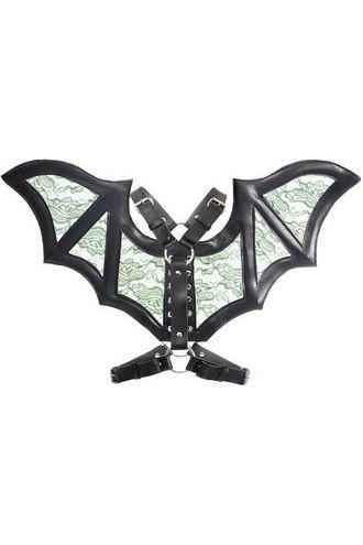 Black/Green Faux Leather & Lace Wing Harness - Daisy Corsets