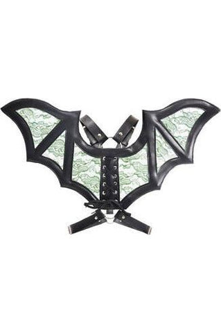 Black/Green Faux Leather & Lace Wing Harness - Daisy Corsets