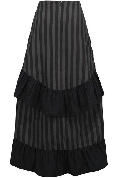 Black/Grey Stripe Adjustable High Low Skirt - Daisy Corsets