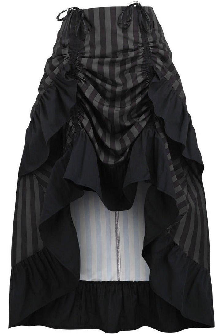 Black/Grey Stripe Adjustable High Low Skirt - Daisy Corsets