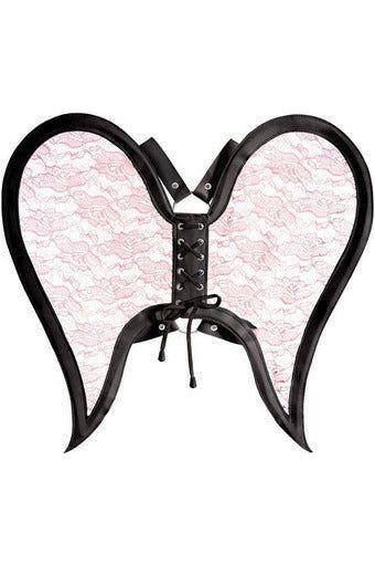 Black/Pink Faux Leather & Lace Angel Wing Body Harness - Daisy Corsets