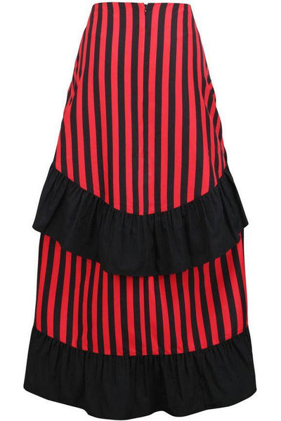 Black/Red Stripe Adjustable High Low Skirt - Daisy Corsets