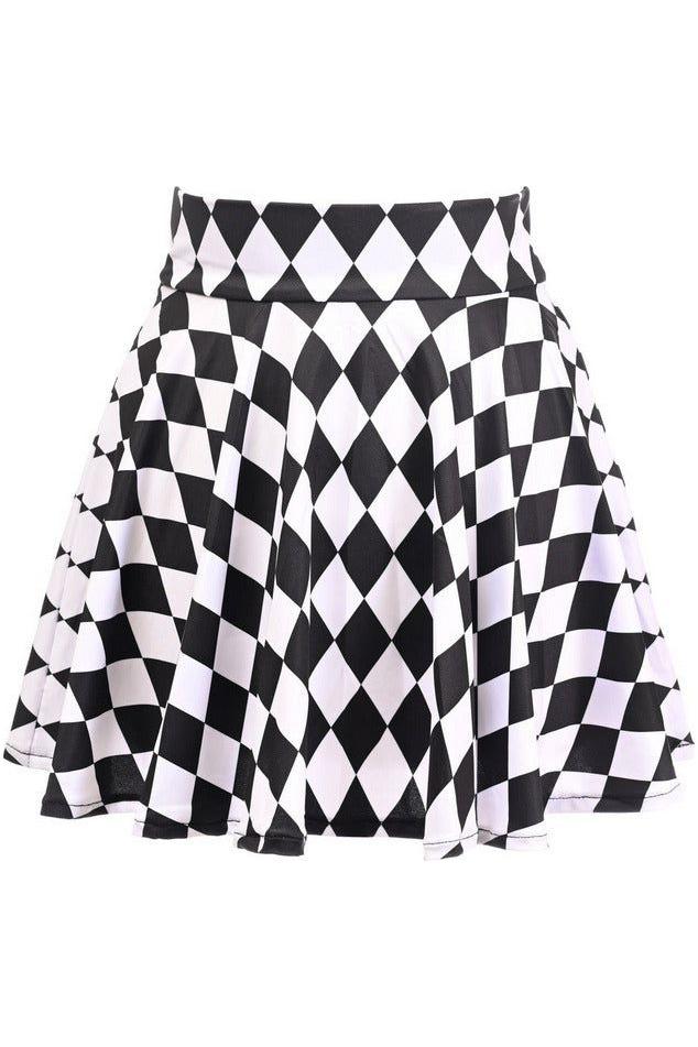 Black/White Diamond Print Stretch Lycra Skirt - Daisy Corsets