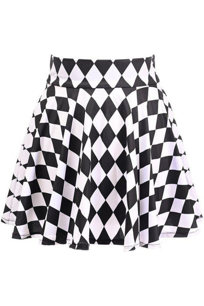 Black/White Diamond Print Stretch Lycra Skirt - Daisy Corsets