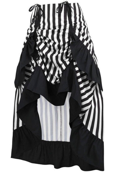 Black/White Stripe Adjustable High Low Skirt - Daisy Corsets