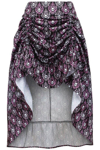 Black/White/Purple Skull Satin Adjustable High Low Skirt - Daisy Corsets