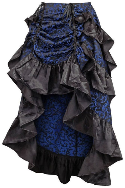 Blue/Black Brocade Adjustable High Low Bustle Skirt - Daisy Corsets