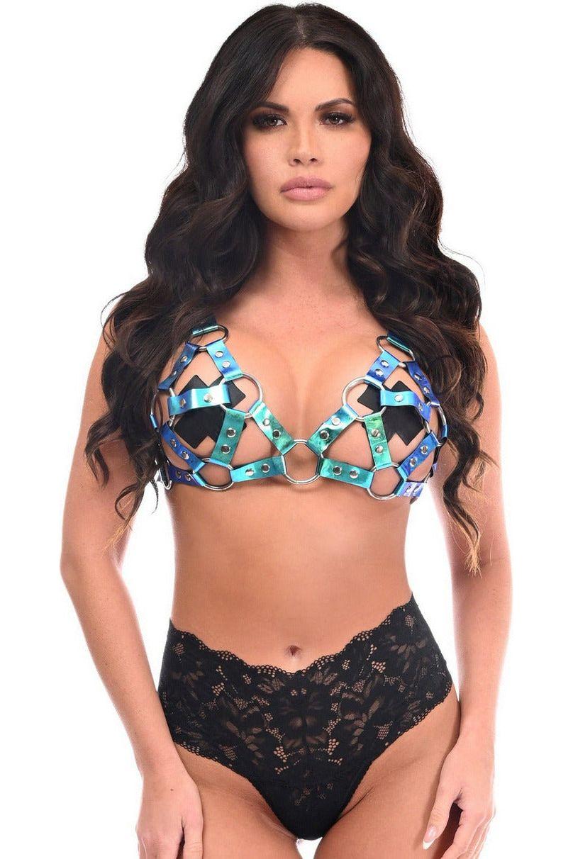 Blue/Teal Holo Strappy Bra Top - Daisy Corsets
