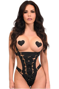 BOXED Black Stretchy Body Harness Bodysuit w/Gold Hardware - Daisy Corsets