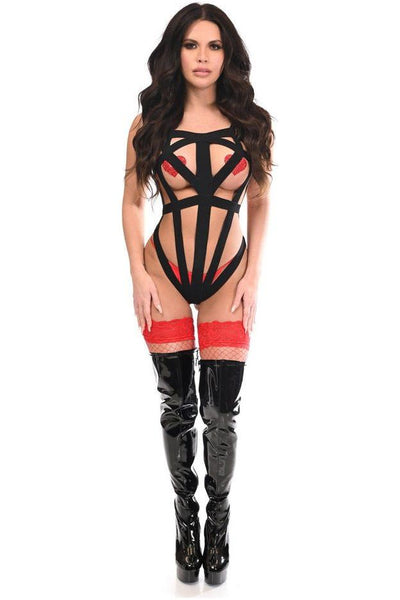 BOXED Black Stretchy Body Harness Bodysuit w/Silver Hardware - Daisy Corsets