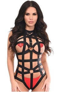 BOXED Black Stretchy Body Harness Bodysuit w/Silver Hardware - Daisy Corsets