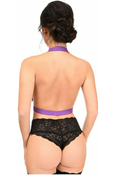 BOXED Dark Purple Stretchy Body Harness w/Gold Hardware - Daisy Corsets