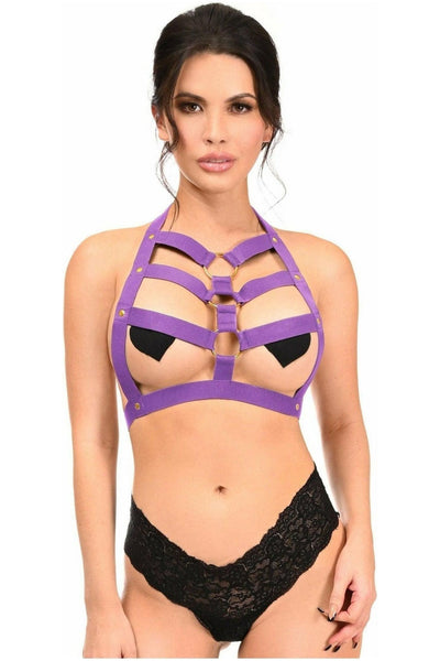 BOXED Dark Purple Stretchy Body Harness w/Gold Hardware - Daisy Corsets