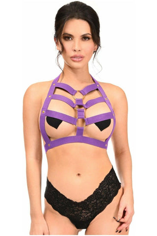 BOXED Dark Purple Stretchy Body Harness w/Gold Hardware - Daisy Corsets