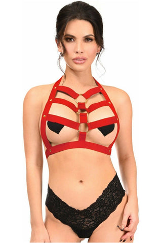 BOXED Dark Red Stretchy Body Harness w/Gold Hardware - Daisy Corsets