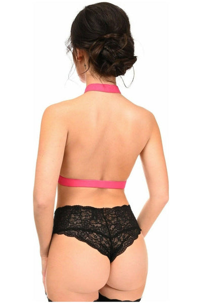 BOXED Hot Pink Stretchy Body Harness w/Gold Hardware - Daisy Corsets
