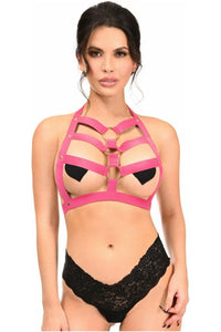 BOXED Hot Pink Stretchy Body Harness w/Gold Hardware - Daisy Corsets