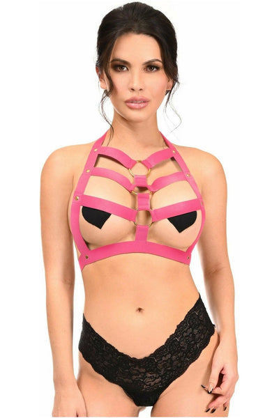 BOXED Hot Pink Stretchy Body Harness w/Gold Hardware - Daisy Corsets