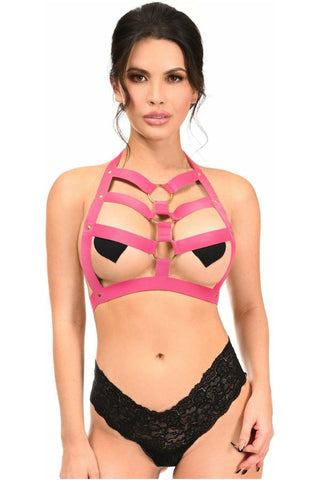 BOXED Hot Pink Stretchy Body Harness w/Gold Hardware - Daisy Corsets