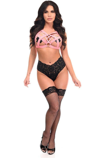 BOXED Lt Pink Stretchy Body Harness w/Silver Hardware - Daisy Corsets