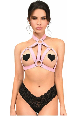 BOXED Lt Pink Stretchy Body Harness w/Silver Hardware - Daisy Corsets