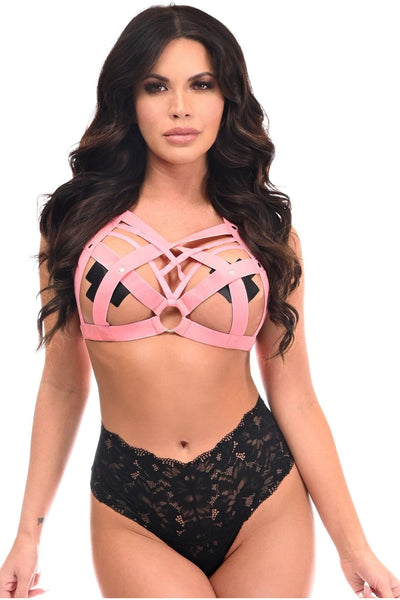 BOXED Lt Pink Stretchy Body Harness w/Silver Hardware - Daisy Corsets