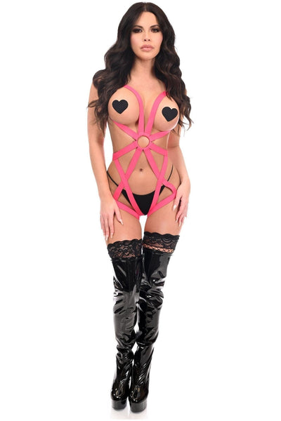 BOXED Pink Stretchy Body Harness Bodysuit - Daisy Corsets