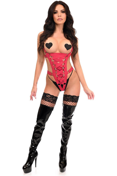 BOXED Pink Stretchy Body Harness Bodysuit w/Silver Hardware - Daisy Corsets