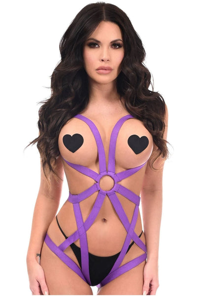 BOXED Purple Stretchy Body Harness Bodysuit w/Silver Hardware - Daisy Corsets